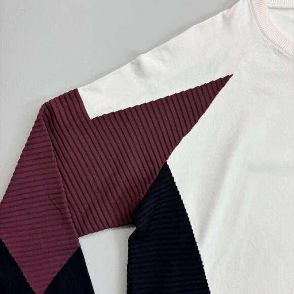 THEORY 38 Technical Street Wear Sweater Large Colorblock Ribbed Sleeve White - Picture 4 of 8